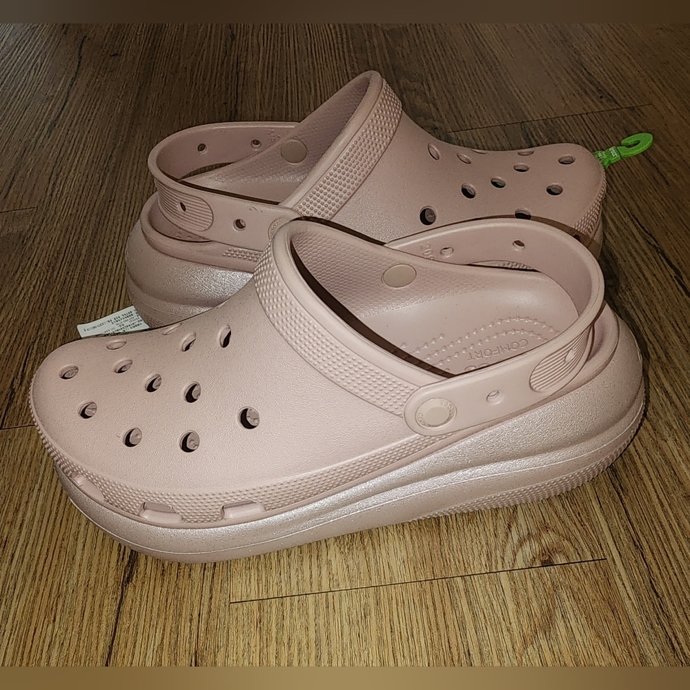 M8/W10 - New CROCS Crush Shimmer Slip On Platform Clogs Shoes Pink - Picture 6 of 9